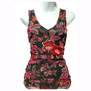 Express Flora V-neck Tank With Gold Sparkle